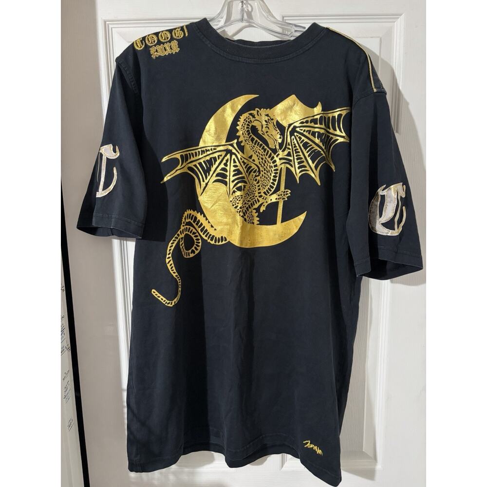 Coogi Luxe Dragon Shirt Sz XL Black Gold Embroidered Hip Hop